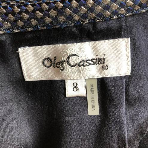 Oleg Cassini Vintage  Metallic Skirt Navy Blue Black Silver Size 8