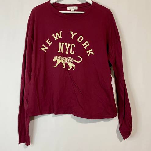 Treasure & Bond Women’s NYC Cheetah Long Sleeve Tee Burgundy Size Large NWT