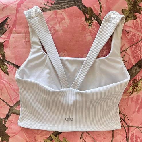 Alo Yoga white sports bra ribbed cross back