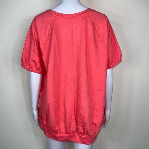 Lane Bryant  Livi Activewear Poof Short Sleeve Banded Bottom Slub Shirt in Salmon