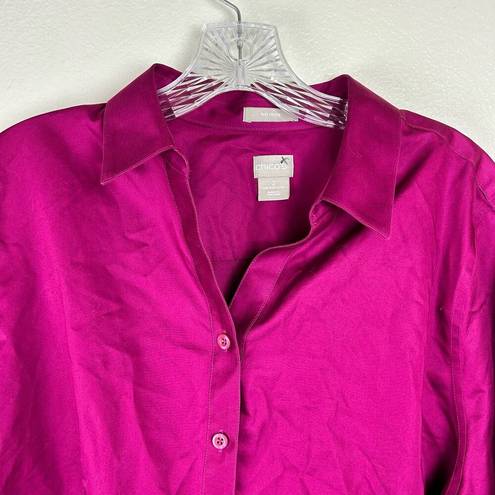 Chico's  No Iron Button Front Shirt Long Sleeve Purple Size Medium