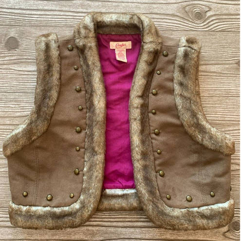 Candie's  Tan Faux Fur Suede Crop Vest with Rivets Juniors Size Small