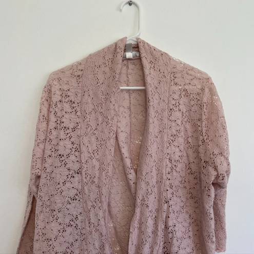  DRESS BARN Plus Size Pink Floral Lace Open 3/4 Sleeve Cardigan Sweater