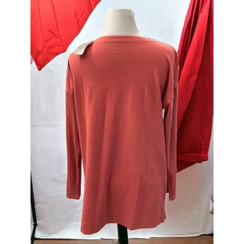 J.Jill  red rock rust ladies cotton quarter sleeve oversized solid tee NEW Small