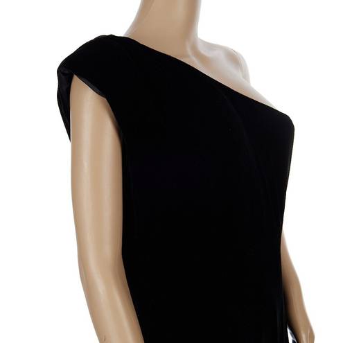 Natori Josie  Black Silk Blend Velvet One Shoulder Dress Size 6 NWT $695