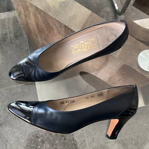 Salvatore Ferragamo  Leather Block Heel Shoes, (Made in Italy) Size 10