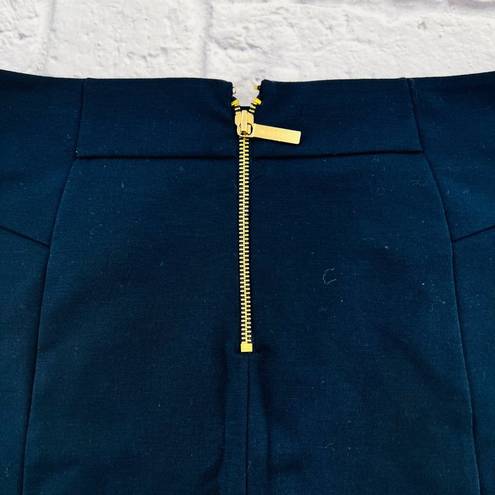 Michael Kors  Gold Zipper Stretch Pencil Skirt Size 4 Navy‎ Blue Knee Length