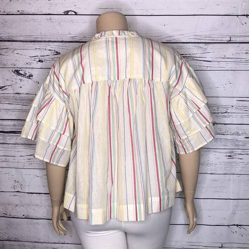 Parker Peyton &  Size XL Pastel & Metallic Stripe Tiered Ruffle Keyhole Shirt Top