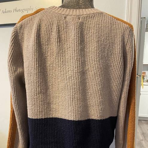 Stitch Fix Soft color block cropped, beige, navy, dark yellow chunky sweater 