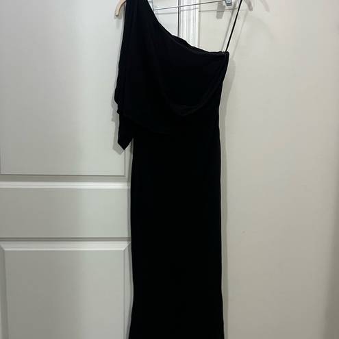 Badgley Mischka  Black One Shoulder Beaded Draped Gown Size 2 US