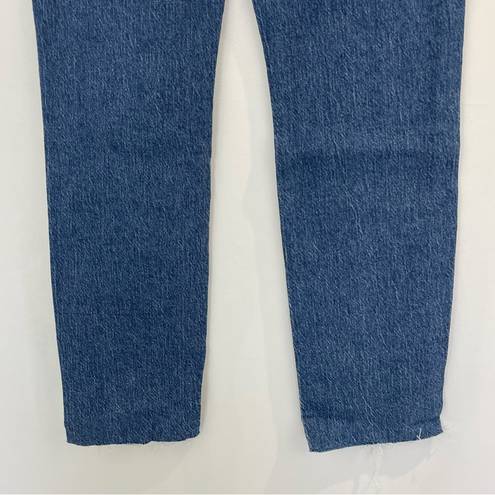 Good American New  Slim Straight High Rise Raw Hem Ankle Jeans Blue Size 4 / 27