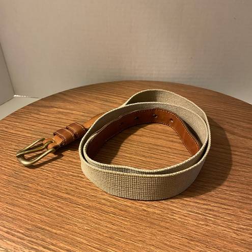 Coach  Vintage Linen Canvas Woven Women Brown Leather Brass Buckle Belt # 3810