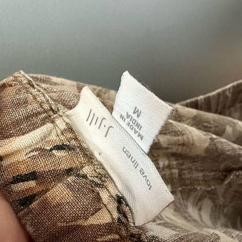 J.Jill  Love Linen 100% Linen Brown Leaf Printed Crop Pull On Pants Size Medium