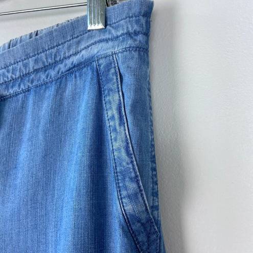 Talbots  Summer Twill Slim Leg Crop Pants Chambray Blue Tencel Drawstring Size 8