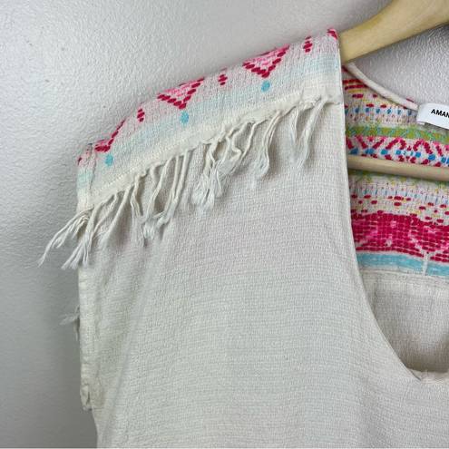 Amanda Uprichard  Embroidered Fringe Shirt Top Size Large Cropped Ivory Boho