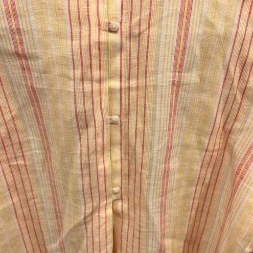  No Iron Bias Striped Linen Button Down Shirt Chico's 1 US 8/10