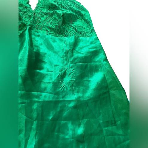 Frederick's of Hollywood Frederick’s of Hollywood Y2K Green Silky Satin Lace Coquette Halter Slip Dress