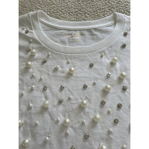 Kate Spade  Pearl Rhinestone Embellished T-Shirt White Size L