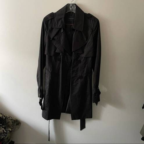 Tahari  Black Ruffle Detail Trench Coat