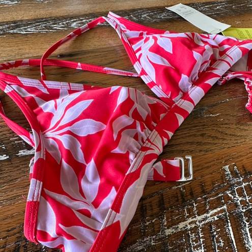 All In Motion Red Floral Triangle Bikini Top Size Small