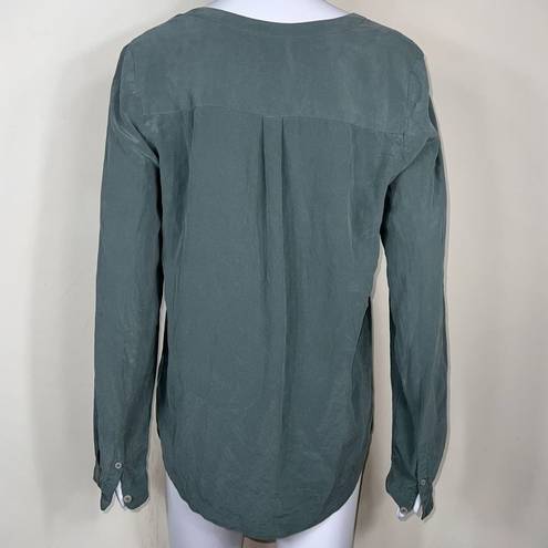 AG Adriano Goldschmied Adriano Goldschmeid 100% Silk Long Sleeve Button Down Tunic in Sage