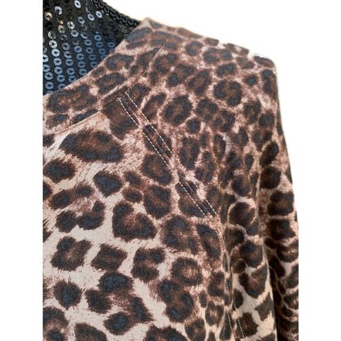 Good American  Cheetah Cropped Long Sleeve Crewneck Raglan Sweater 6 NWT