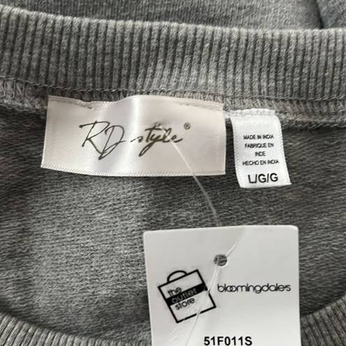 RD Style  Shirt Womens Gray Sweatshirt Crop Waist Length Puff Sleeve Neutral