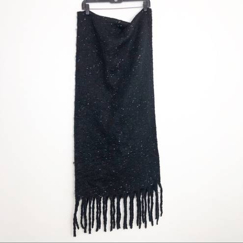 BP  Nordstrom Speckled Fringe Trim Muffler Black Chunky Oversized Winter Scarf