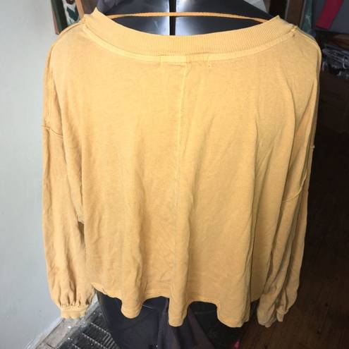 We The Free  mustard colored crop oversized top with embroidered flowers