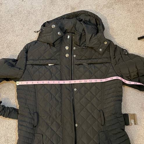 Nicole Miller  Studio Black Hooded Puffer Fur Lined Winter Coat- Size Medium