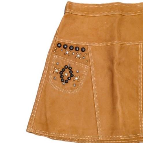 Coach  High Waist Lamb Suede A-Line Skirt Embellished Rodeo Made In Italy 2