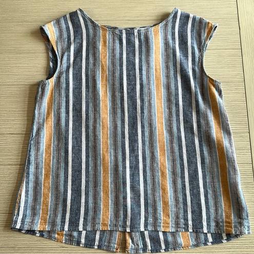 Max Studio  Linen Cotton Blend Striped Sleeveless Shirt Size Large