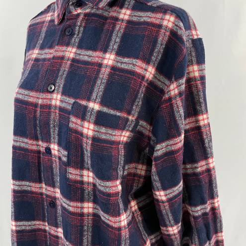 Nordstrom New  Plaid Flannel Button Down Pajama Shirt Navy Peacoat Tartan