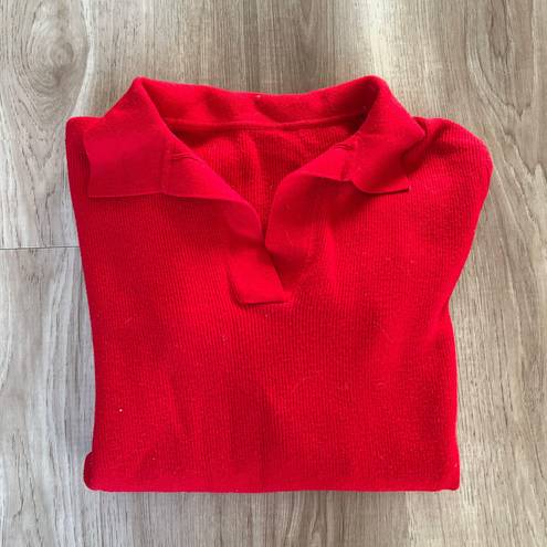 Polo Cherry Red V Neck Red  Rib Knit