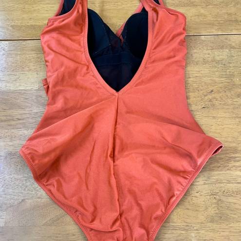 Gottex  Retro Swimwear Ruched One Piece Wrap Swimsuit Shiny Orange, Size M