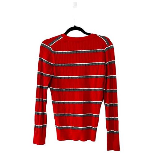 Tommy Hilfiger  Pima Cotton Striped Red Knit Cardigan Sz S