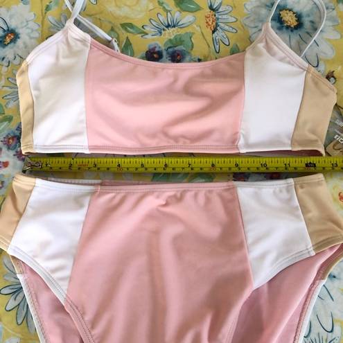 Cabana Del Sol  Pink Color Block Hi Waisted Bikini M