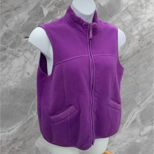 Coldwater Creek  Sleeveless Solid Purple Full Zip Hip Pockets Fleece Vest  XL