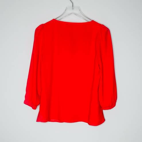 Tuckernuck  Red Hollis V-Neck Puff Sleeve Top Shirt Blouse Size S