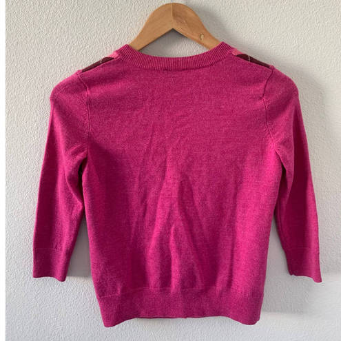 Talbots Petite TALBOT Argyle Wool Cardigan 3/4 Sleeve In‎ Fuschia