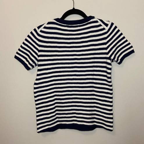 Tommy Bahama  Sz S Navy Blue White Stripe Short Sleeve Pullover Crewneck Sweater