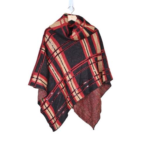 Chico's  Plaid Embellished Cowl Neck Poncho