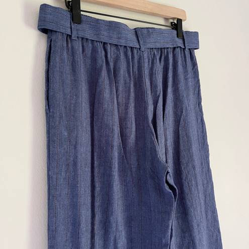 J.Jill  Linen Women’s Jenna Stretch Belted Wide Leg Crop Pants Blue Size Small