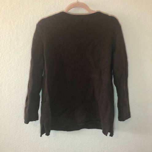 Carole Little  Sweater Brown V Neck Wool Blend Sweater Sz L GUC