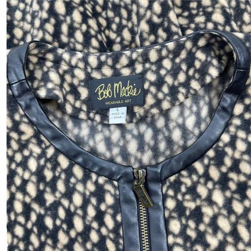 Bob Mackie  Fleece Printed Zip Jacket Black Brown Size L