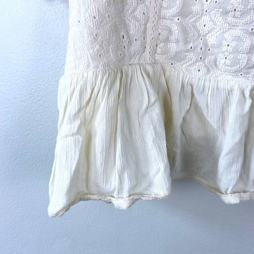 American Eagle Cropped Embroidered Babydoll Top in Cream Peplum Size Large