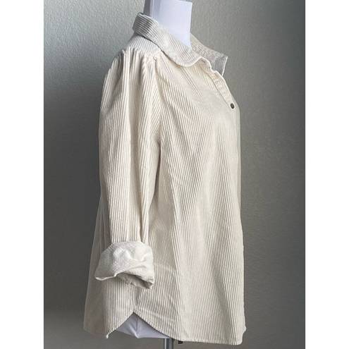 The Loft  Corduroy Long Sleeved Button Down Shirt Peter Pan Collar Puff Sleeve SZ L