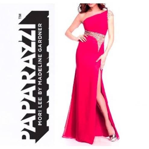 Mori Lee Paparazzi Bright Pink Dress Rhinestone Formal Gown NEW Retail $340 NWT