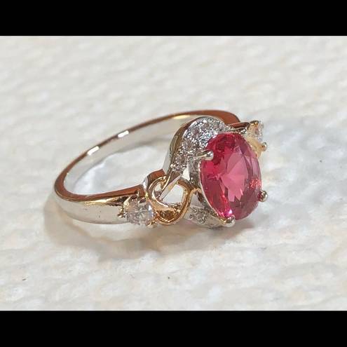 Ruby New Oval  CZ SilverTone&GoldFilled Ring S5 3/4