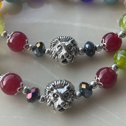 Head Lion  one NEW stretch bracelet beaded rainbow carnelian rhodonite Amazonite